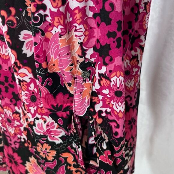 Emily Daniels black pink and orange floral print button down top size large NWT - Picture 5 of 8